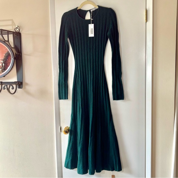 REFORMATION Evan Cashmere Green Ribbed Knit Long Sleeve Sweater Dress with tags - Picture 7 of 11